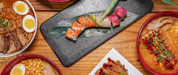 Alice signature dishes Nigiri Platter, Alice Roll, Edamame Shishitos, Korean BBQ Wings.